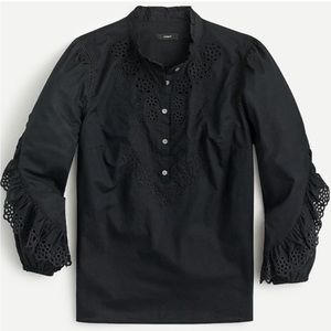 J.Crew Ruffle-Sleeve Top with Embroidered Eyelet